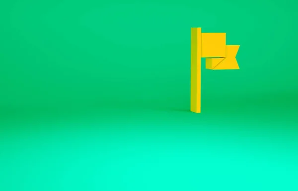 Icono de bandera naranja aislado sobre fondo verde. Símbolo marcador de ubicación. Concepto minimalista. 3D ilustración 3D render — Foto de Stock