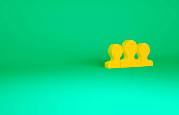 Icono de grupo Usuarios naranja aislado sobre fondo verde. Icono de grupo de personas. Símbolo avatar de negocios - icono de perfil de los usuarios. Concepto minimalista. 3D ilustración 3D render — Foto de Stock