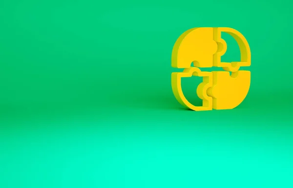Pieza naranja del icono del rompecabezas aislado sobre fondo verde. Negocios, marketing, finanzas, plantilla, diseño, infografías, concepto de Internet. Concepto minimalista. 3D ilustración 3D render —  Fotos de Stock