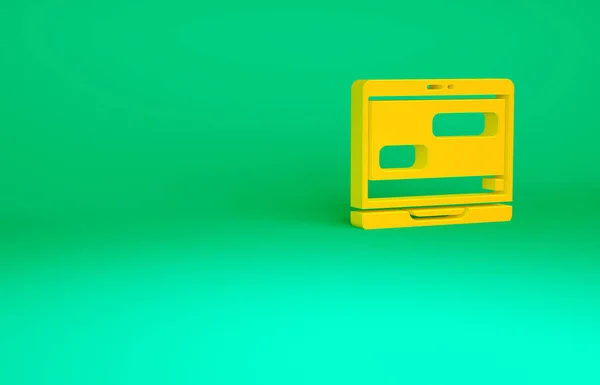 Laranja Nova notificação de mensagens de bate-papo no ícone do laptop isolado no fundo verde. Smartphone bate-papo sms mensagens bolhas de fala. Conceito de minimalismo. 3D ilustração 3D render — Fotografia de Stock