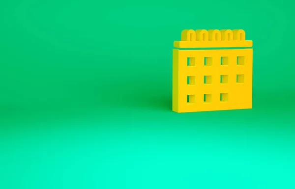 Orangefarbenes Kalendersymbol auf grünem Hintergrund. Erinnerungssymbol. Minimalismus-Konzept. 3D Illustration 3D Renderer — Stockfoto