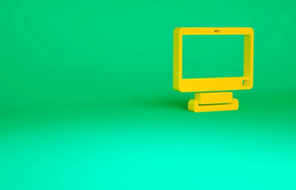 Orange Computer monitor screen icon isolated on green background. Electronic device. Front view. Minimalism concept. 3d illustration 3D render