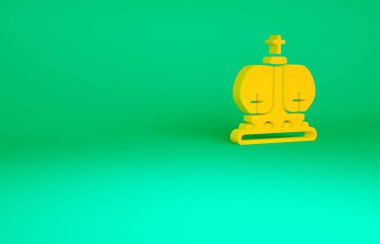 Yeşil arka planda izole edilmiş turuncu İngiliz taç ikonu. Minimalizm kavramı. 3d illüstrasyon 3B canlandırma