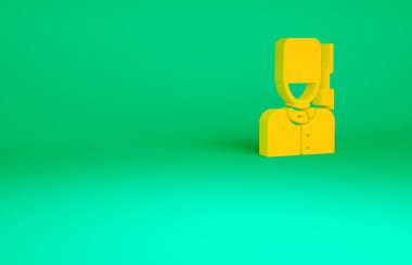 Ayı postu şapkalı turuncu İngiliz muhafız yeşil arka planda izole edildi. Minimalizm kavramı. 3d illüstrasyon 3B canlandırma