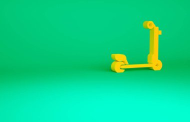 Yeşil arka planda turuncu Scooter simgesi izole edildi. Minimalizm kavramı. 3d illüstrasyon 3B canlandırma
