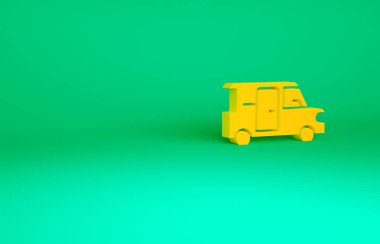 Turuncu Minibus simgesi yeşil arkaplanda izole edildi. Minimalizm kavramı. 3d illüstrasyon 3B canlandırma