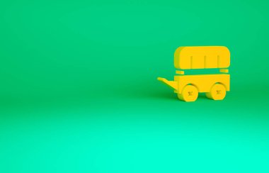 Turuncu Vahşi Batı araba ikonu yeşil arka planda izole edildi. Minimalizm kavramı. 3d illüstrasyon 3B canlandırma