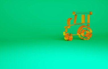 Turuncu Traktör simgesi yeşil arkaplanda izole edildi. Minimalizm kavramı. 3d illüstrasyon 3B canlandırma
