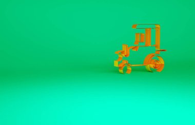 Turuncu Traktör simgesi yeşil arkaplanda izole edildi. Minimalizm kavramı. 3d illüstrasyon 3B canlandırma