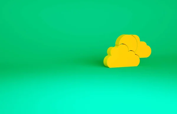 Sol naranja y nube icono del tiempo aislado sobre fondo verde. Concepto minimalista. 3D ilustración 3D render — Foto de Stock