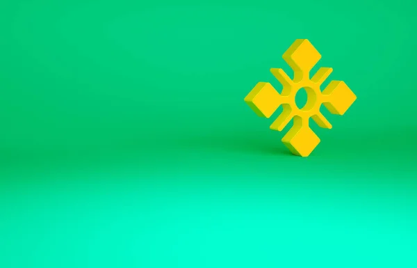 Orange Snowflake ikon isolerad på grön bakgrund. Minimalistiskt koncept. 3D-återgivning för 3D — Stockfoto