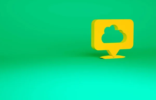 Oranje Locatie wolk pictogram geïsoleerd op groene achtergrond. Minimalisme concept. 3d illustratie 3D renderen — Stockfoto