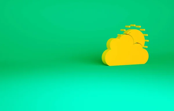 오렌지 태양과 구름의 날씨 아이콘은 녹색 배경에서 분리되었습니다. 미니멀리즘의 개념입니다. 3d 삽화 3D 렌더링 — 스톡 사진