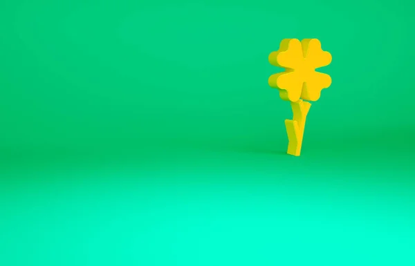 Oranje klavertje vier pictogram geïsoleerd op groene achtergrond. Fijne Saint Patrick dag. Minimalisme concept. 3d illustratie 3D renderen — Stockfoto