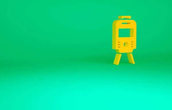 Orange Tram en spoorwegpictogram geïsoleerd op groene achtergrond. Openbaar vervoer symbool. Minimalisme concept. 3d illustratie 3D renderen — Stockfoto