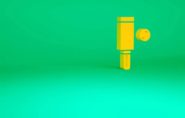 緑の背景に隔離されたオレンジウッドクリケットバットとボールアイコン。最小限の概念。3Dイラスト3Dレンダリング — ストック写真