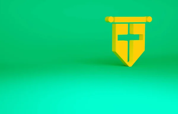 Bandera de Inglaterra naranja en el icono del banderín aislado sobre fondo verde. Concepto minimalista. 3D ilustración 3D render —  Fotos de Stock