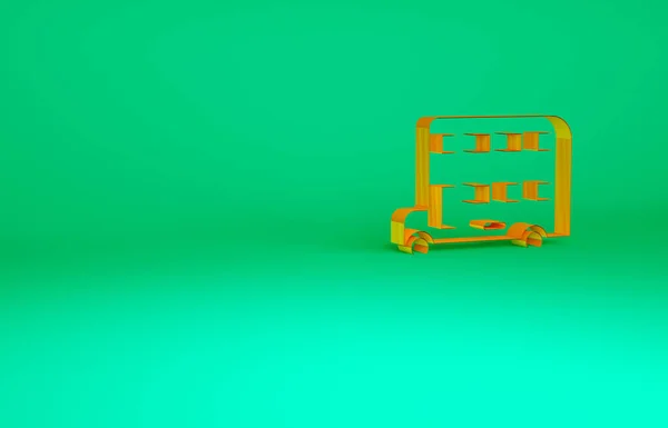 Pomarańczowy dwupokładowy autobus ikona izolowane na zielonym tle. Londyński klasyczny autobus pasażerski. Symbol transportu publicznego. Koncepcja minimalizmu. Ilustracja 3D 3D renderowania — Zdjęcie stockowe