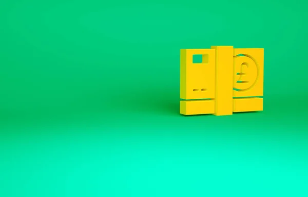 오렌지 파운드 스털링 머니 아이콘은 녹색 배경에서 분리되었습니다. GBP 화폐 상징. 미니멀리즘의 개념입니다. 3d 삽화 3D 렌더링 — 스톡 사진