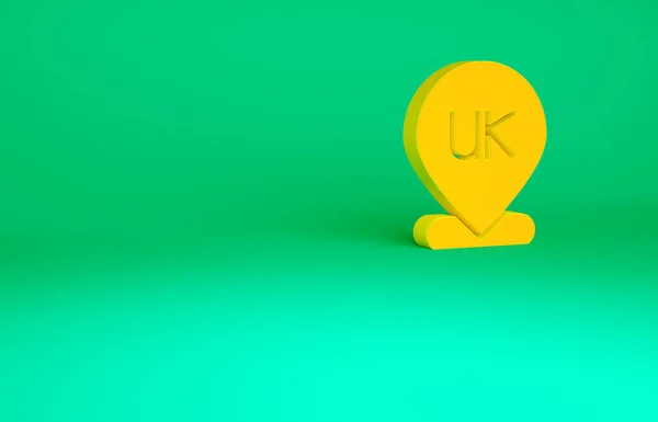 Orange Lokalizacja Anglia ikona izolowana na zielonym tle. Koncepcja minimalizmu. Ilustracja 3D 3D renderowania — Zdjęcie stockowe
