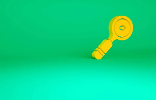Icono de lupa naranja aislado sobre fondo verde. Búsqueda, enfoque, zoom, símbolo de negocio. Concepto minimalista. 3D ilustración 3D render — Foto de Stock
