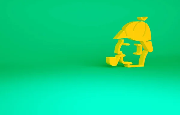 Orange Sherlock Holmes com ícone de cachimbo de fumar isolado em fundo verde. Detective... Conceito de minimalismo. 3D ilustração 3D render — Fotografia de Stock