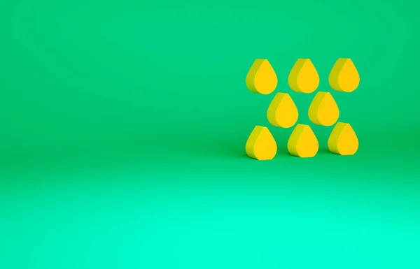 Πορτοκαλί νερό πτώση εικονίδιο απομονώνονται σε πράσινο φόντο. Μινιμαλιστική έννοια. 3d απεικόνιση 3D καθιστούν — Φωτογραφία Αρχείου