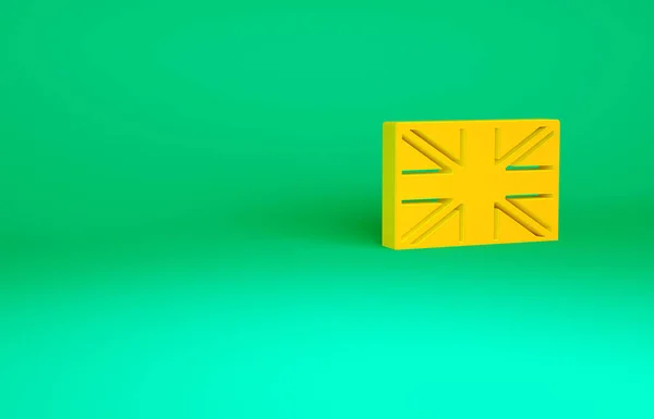 Πορτοκαλί Σημαία της Μεγάλης Βρετανίας εικόνα απομονώνονται σε πράσινο φόντο. Σημαία Ηνωμένου Βασιλείου. Επίσημη σημαία Ηνωμένου Βασιλείου. Βρετανικό σύμβολο. Μινιμαλιστική έννοια. 3d απεικόνιση 3D καθιστούν — Φωτογραφία Αρχείου