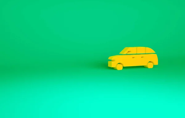 Orangefarbenes Fließheckauto-Symbol isoliert auf grünem Hintergrund. Minimalismus-Konzept. 3D Illustration 3D Renderer — Stockfoto