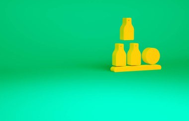 Yeşil arka planda izole edilmiş turuncu şişe topu ikonu. Minimalizm kavramı. 3d illüstrasyon 3B canlandırma