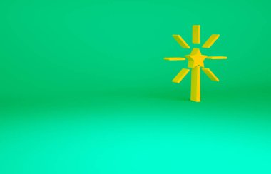 Yeşil arkaplanda turuncu havai fişek simgesi izole edildi. Eğlence partisi anlayışı. Patlayıcı havai fişek sembolü. Minimalizm kavramı. 3d illüstrasyon 3B canlandırma