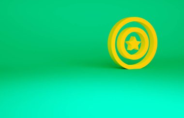 Turuncu Amerikan yıldız kalkanı ikonu yeşil arka planda izole edildi. Amerika Birleşik Devletleri bayrağı. 4 Temmuz. ABD Bağımsızlık Günü. Minimalizm kavramı. 3d illüstrasyon 3B canlandırma