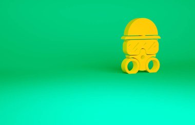 Yeşil arkaplanda turuncu gaz maskesi simgesi izole edildi. Solunum cihazı işareti. Minimalizm kavramı. 3d illüstrasyon 3B canlandırma