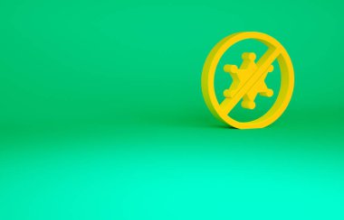 Yeşil arkaplanda turuncu protesto simgesi izole edildi. Toplantı, protestocu, grev, konuşma, pankart, protesto pankartı, dilekçe, lider, broşür. Minimalizm kavramı. 3d illüstrasyon 3B canlandırma