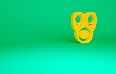 Yeşil arkaplanda turuncu gaz maskesi simgesi izole edildi. Solunum cihazı işareti. Minimalizm kavramı. 3d illüstrasyon 3B canlandırma