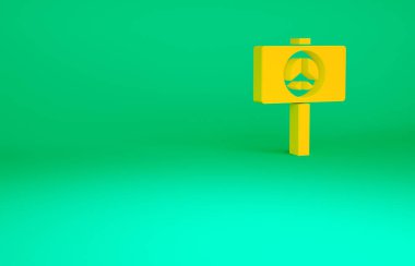 Turuncu Barış simgesi yeşil arka planda izole edildi. Hippi barış sembolü. Minimalizm kavramı. 3d illüstrasyon 3B canlandırma