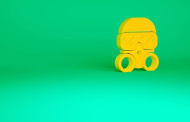 Yeşil arkaplanda turuncu gaz maskesi simgesi izole edildi. Solunum cihazı işareti. Minimalizm kavramı. 3d illüstrasyon 3B canlandırma