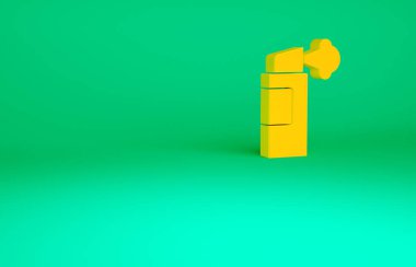 Yeşil arka planda izole edilmiş turuncu biber gazı ikonu. OC gazı. Capsicum nefsi müdafaa spreyi. Minimalizm kavramı. 3d illüstrasyon 3B canlandırma