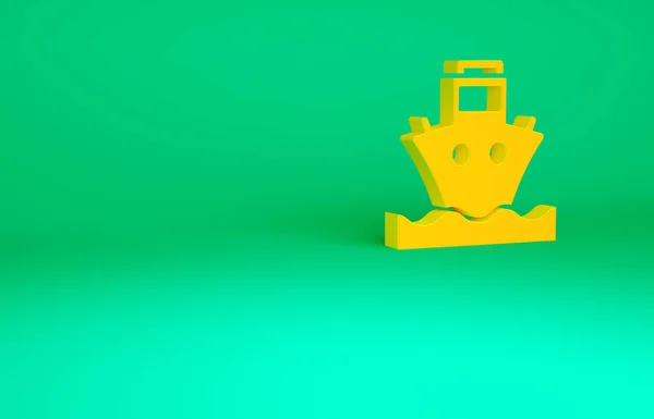 Ícone de navio de carga laranja isolado no fundo verde. Conceito de minimalismo. 3D ilustração 3D render — Fotografia de Stock