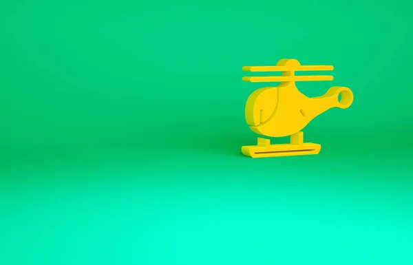 Icône de véhicule d'hélicoptère orange isolé sur fond vert. Concept de minimalisme. Illustration 3D rendu 3D — Photo