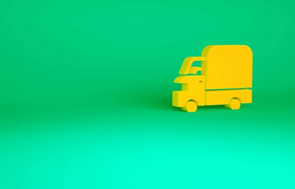橙色运货卡车图标隔离在绿色背景.最低纲领的概念。3D渲染3D插图 — 图库照片