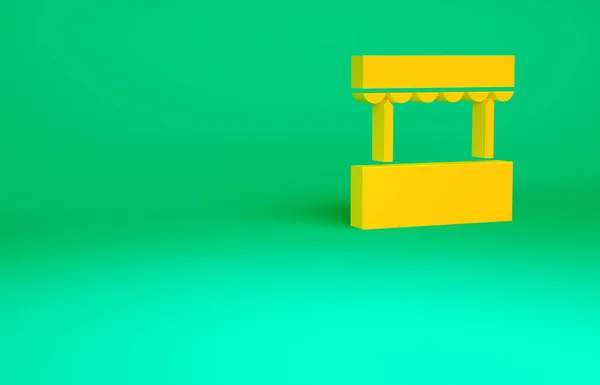 Orangefarbenes Kassensymbol auf grünem Hintergrund. Ticketstand für den Verkauf von Eintrittskarten für Attraktionen und Sport. Minimalismus-Konzept. 3D Illustration 3D Renderer — Stockfoto
