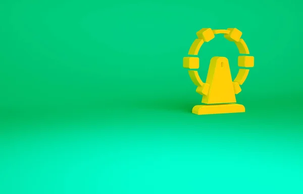 Narancs óriáskerék ikon elszigetelt zöld alapon. Vidámpark. Gyermekjátszótér, szabadidőpark. Minimalizmus koncepció. 3d illusztráció 3D render — Stock Fotó