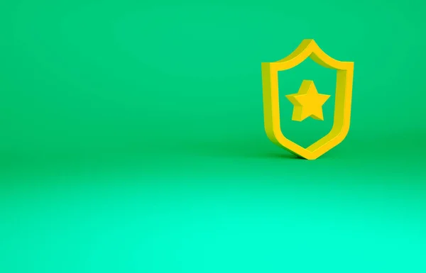 Oranje politie badge pictogram geïsoleerd op groene achtergrond. Sheriff badge teken. Schild met stersymbool. Minimalisme concept. 3d illustratie 3D renderen — Stockfoto
