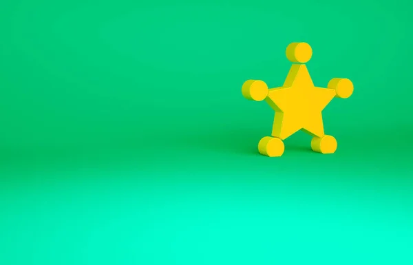 橙色六角治安官图标孤立在绿色背景。警徽图标。最低纲领的概念。3D渲染3D插图 — 图库照片