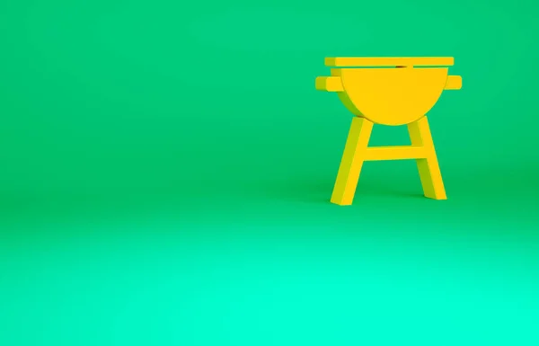 Orange grill ikon isolerad på grön bakgrund. Grillfest. Minimalistiskt koncept. 3D-återgivning för 3D — Stockfoto