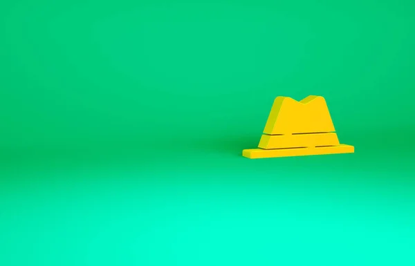 Chapeau homme orange avec icône de ruban isolé sur fond vert. Concept de minimalisme. Illustration 3D rendu 3D — Photo