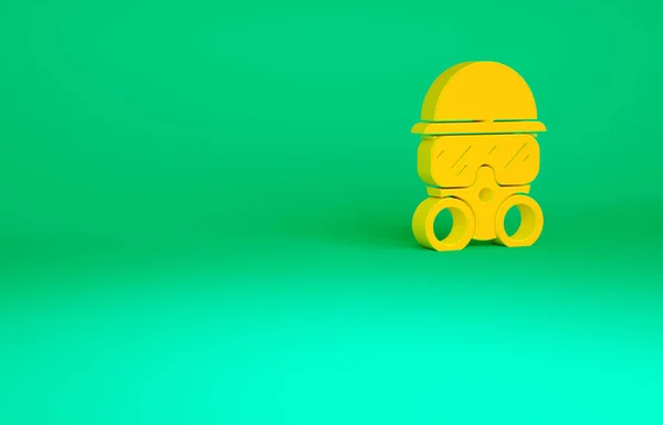 Ícone de máscara de gás laranja isolado no fundo verde. Sinal do respirador. Conceito de minimalismo. 3D ilustração 3D render — Fotografia de Stock