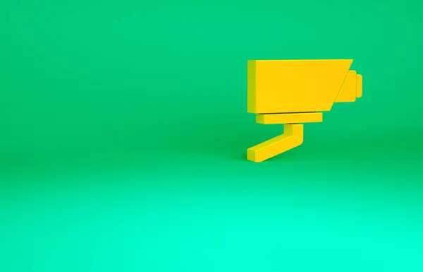 Icona telecamera di sicurezza arancione isolata su sfondo verde. Concetto minimalista. Illustrazione 3d rendering 3D — Foto Stock