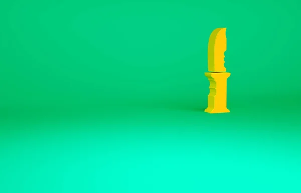 Icono de cuchillo militar naranja aislado sobre fondo verde. Concepto minimalista. 3D ilustración 3D render — Foto de Stock